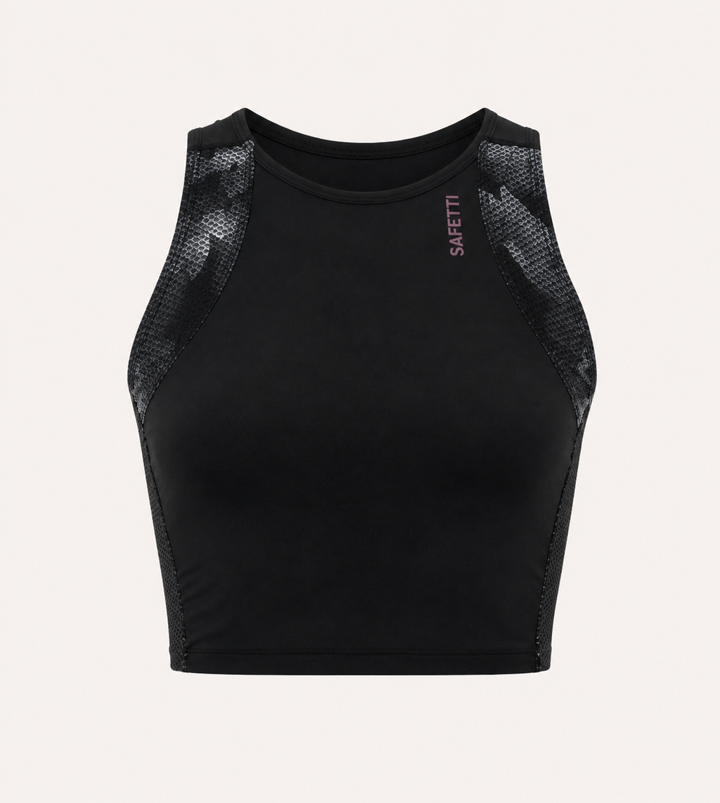 Women’s Black Running/Padel Pocket Crop Top